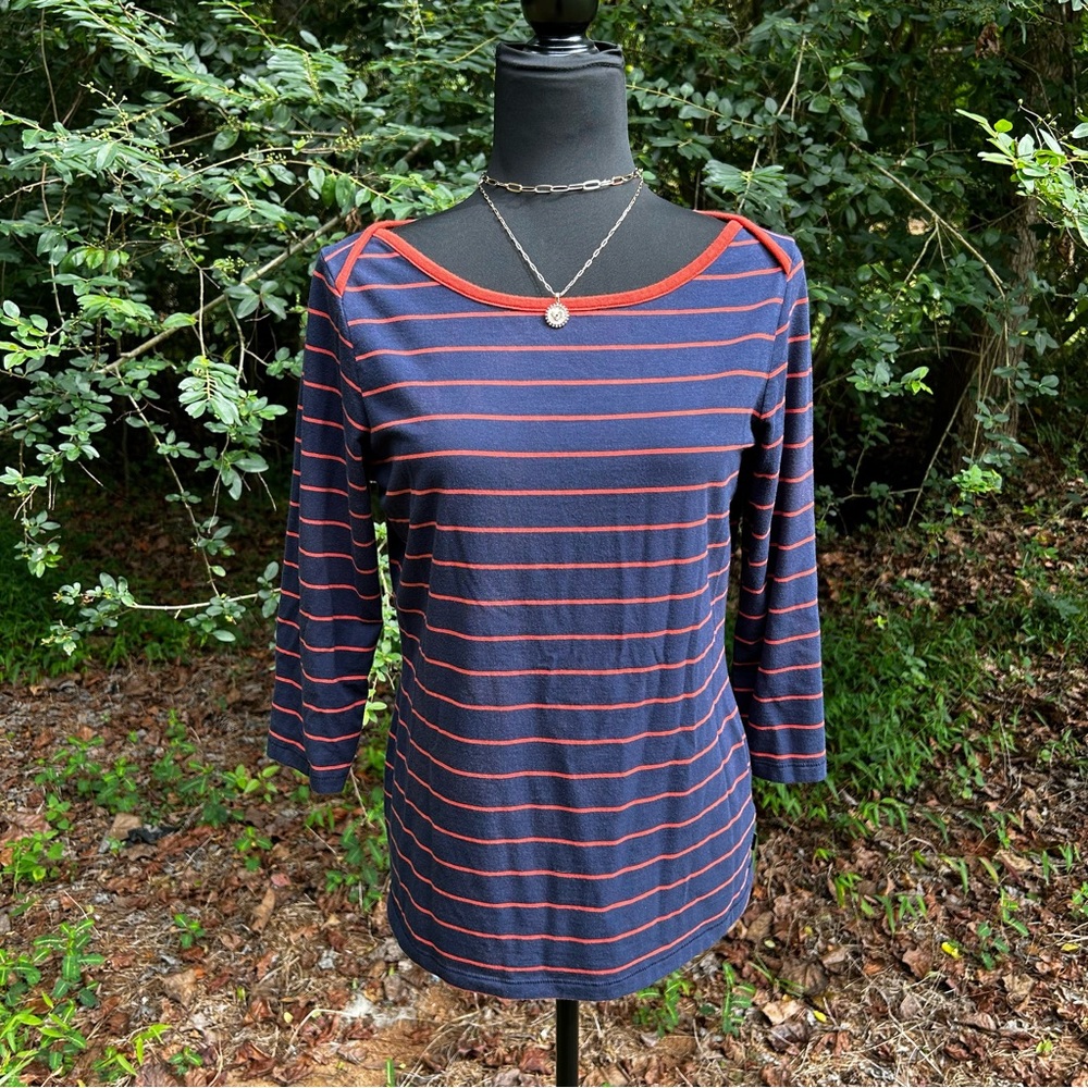 LL Bean Striped Boatneck 3/4 Sleeve Tee S Reg
